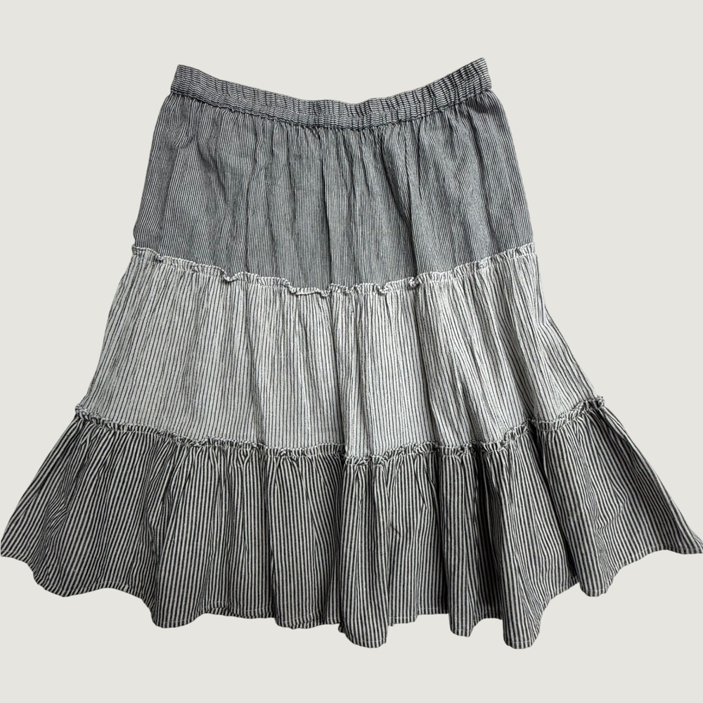 Keren Hart Skirt Small Black White Stripe Tiered‎ 100% Cotton Boho Peasant